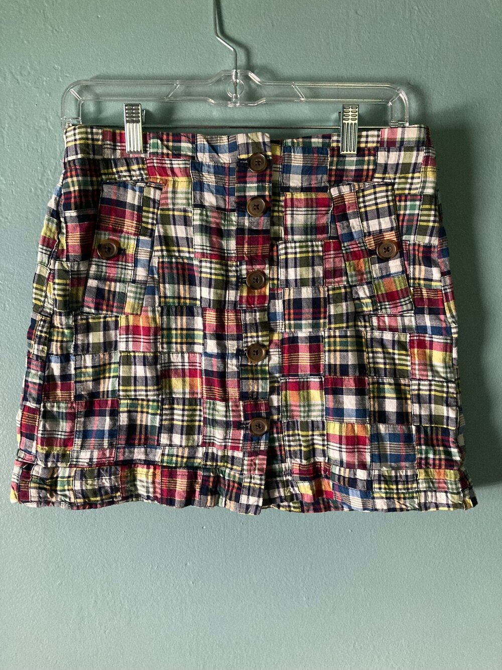 J. Crew short cotton blue/green/yellow plaid skirt size 4
